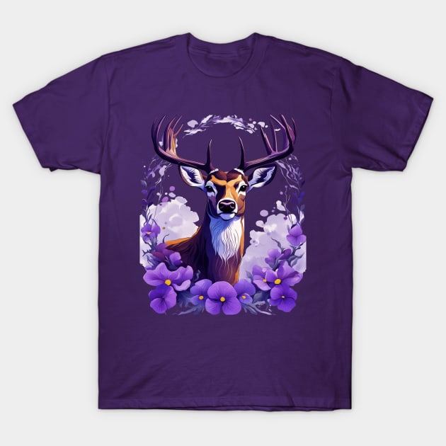 Illinois Deer and Violet Violas Cut Out T-Shirt by taiche